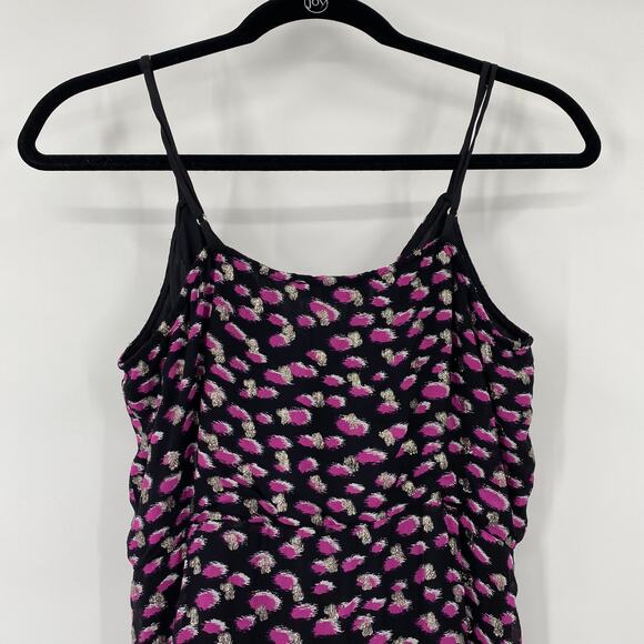 Karina Grimaldi Marissa Slip Dress Faux Wrap Side Slit Metallic Purple Black L - Picture 8 of 10